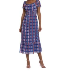 NWT Maggy London Womens Sz 10 Smocked Waist Peasant Midi Dress